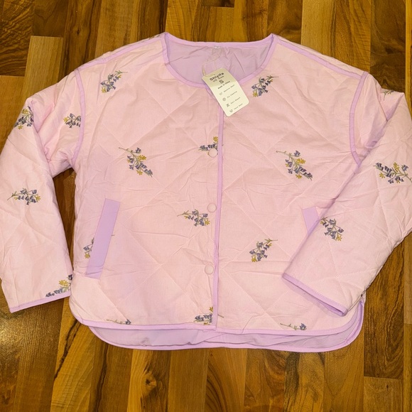 shyifia Jackets & Blazers - Quilted light weight button‎ up jacket purple + floral embroidery sz sm med
